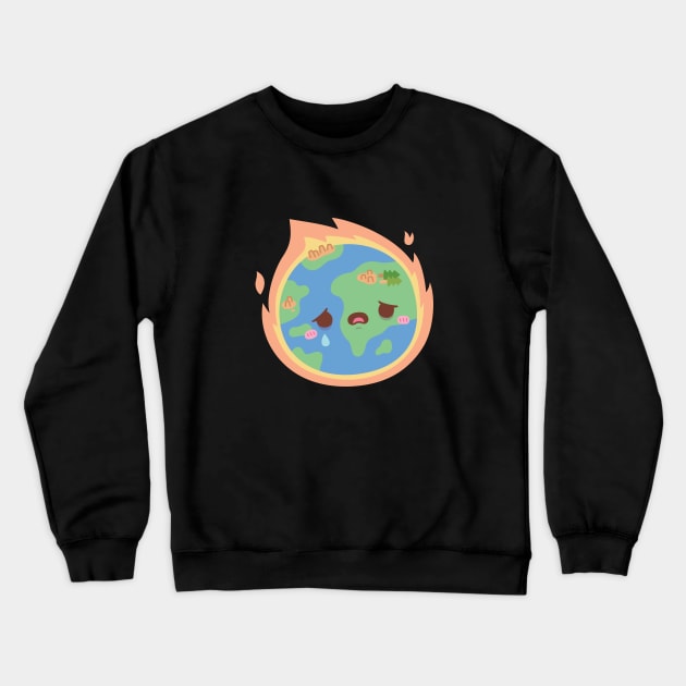 Sad Earth On Fire Global Warming Crewneck Sweatshirt by rustydoodle